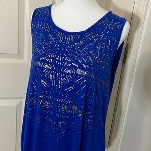 Apt. 9 Sleeveless Silver Studded With Foil Design Blue Top Sz Large